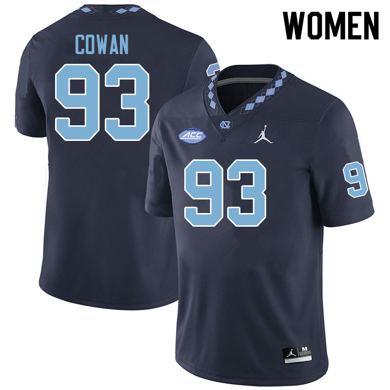 Women #93 Jacolbe Cowan North Carolina Tar Heels College Football Jerseys Sale-Navy